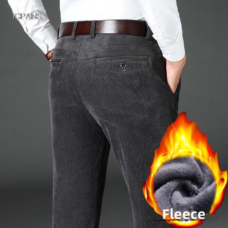 Corduroy Pant Warm - メンズコーデュロイパンツ,厚手で暖かいウールカジュアルパンツ,フィットバージョン,クラシック,ブラック,ブラウン,冬