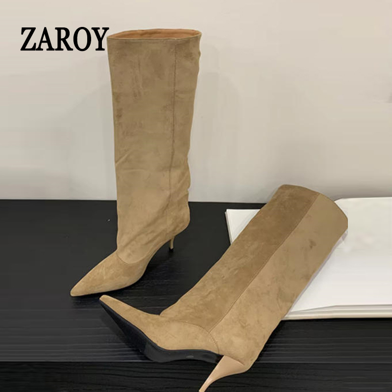 Waterproof Winter Boot - ZAROY ニーハイブーツ レディース 冬用 暖かいスノーブーツ セクシーな細ヒール