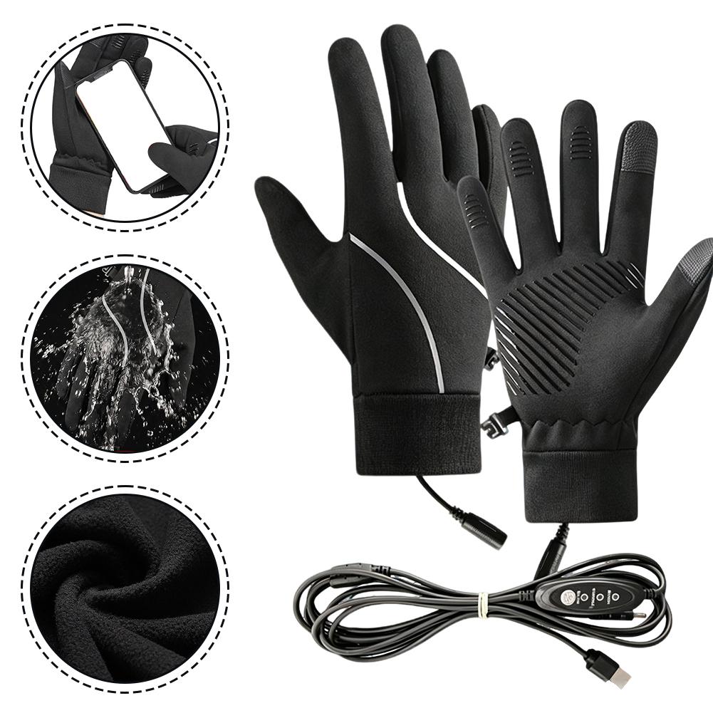 Touch Screen Gloves - 充電式ヒーター内蔵手袋。冬用、フリース素材、タッチスクリーン対応、防風、防寒。サイクリング、バイク、アウトドア活動に最適。