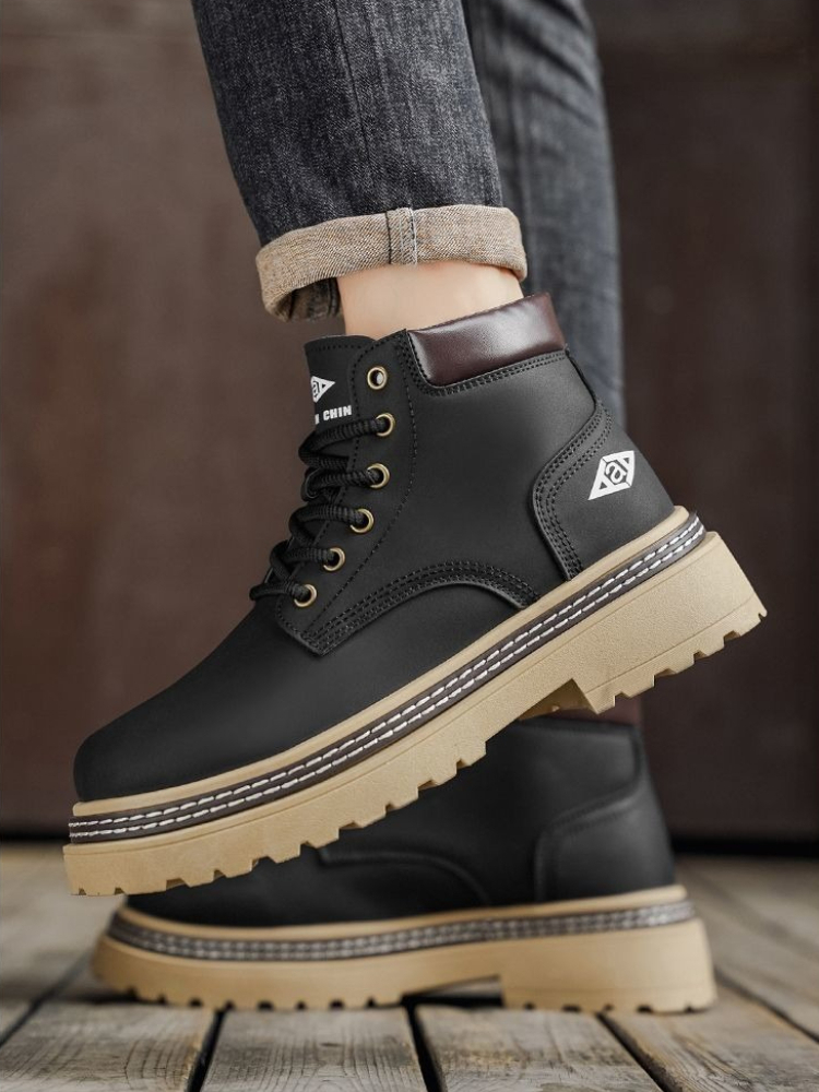 Waterproof Winter Boot - メンズ用ワークブーツ、ハイカット、防水、滑り止め、厚底、アンクルブーツ、アウトドア用、耐久性、レースアップシューズ。