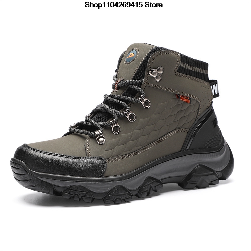 Waterproof Winter Boot - メンズ用冬用ハイキングブーツ、裏地にフリースを使用した暖かいハイカットブーツ、防水・滑り止め加工を施した丈夫なラバーソール、アウトドアトレッキング用。