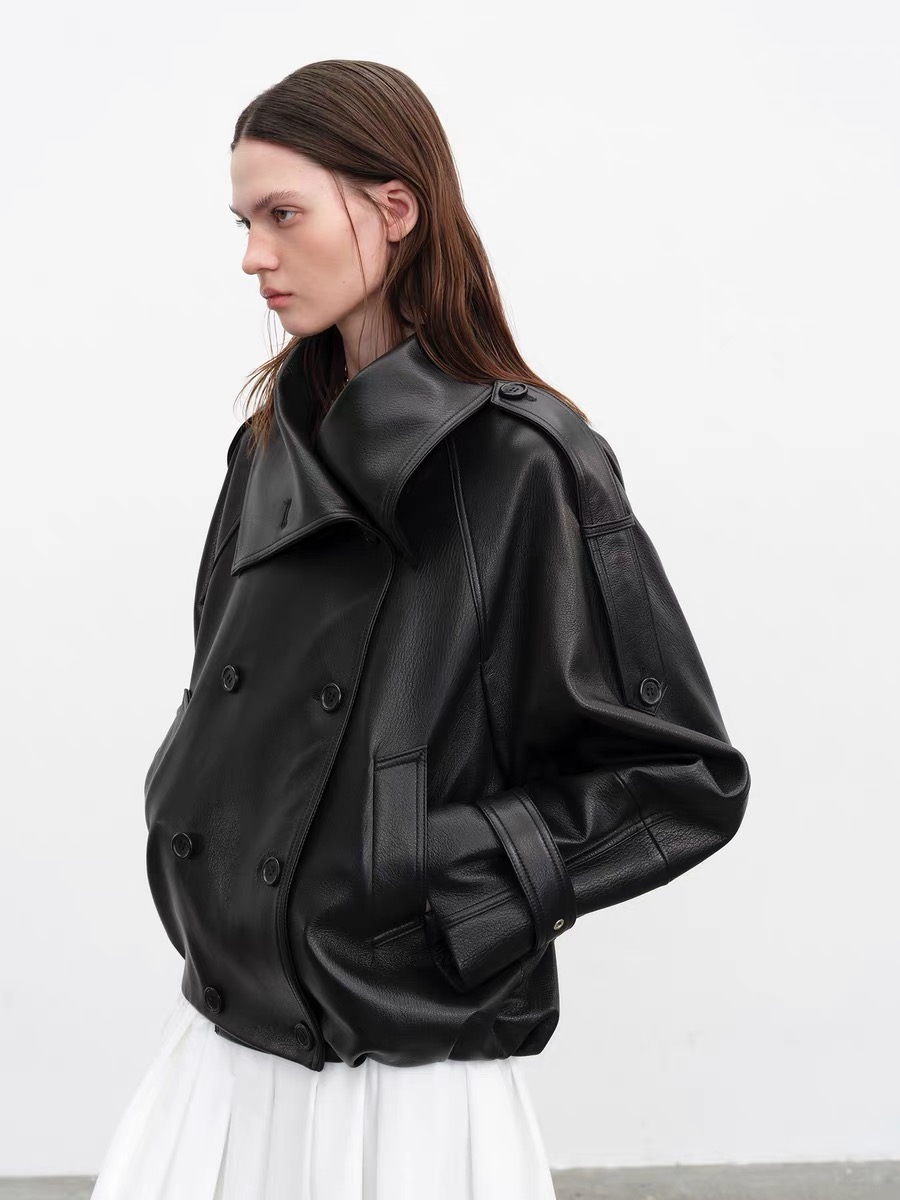 Down Jacket Packable - ファッションリアルレザージャケット女性のためのモダンな本物の羊皮スタンドアップカラーショートシルエットコート冬トップスラペル