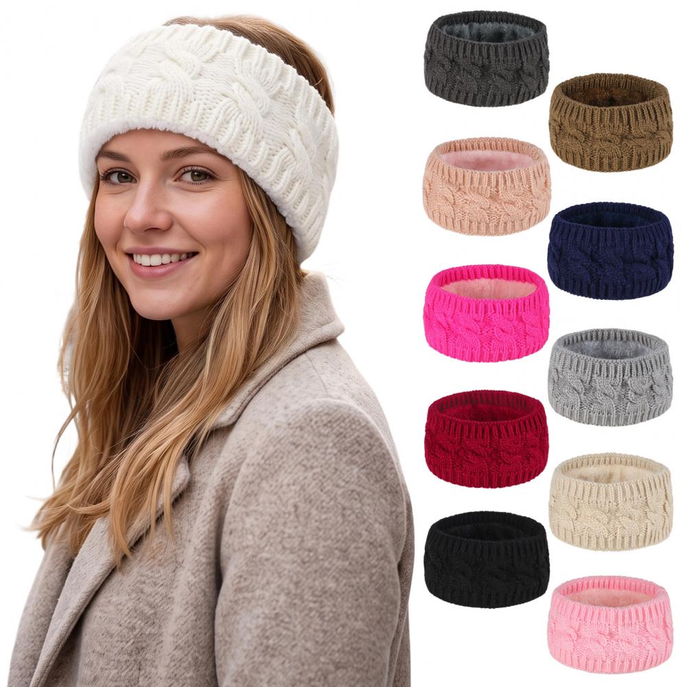 Fleece Ear Warmer Band - 女性用冬用イヤーウォーマー、女性用快適イヤーカバー、女性用冬用ニットヘッドバンド、フリース裏地付き保温ヘアバンド、プラッシュ素材