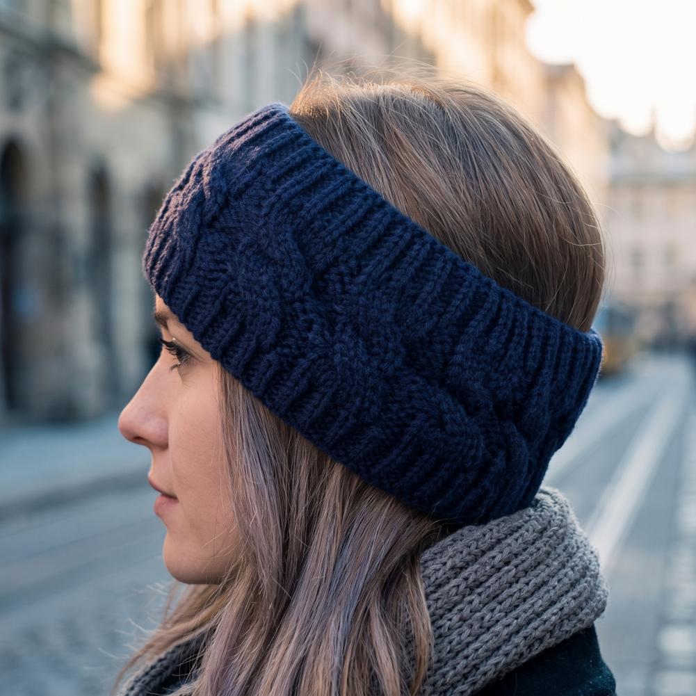 Fleece Ear Warmer Band - 女性用冬用ニットヘッドバンド、柔らかいフリース裏地付き保温ヘアバンド、寒い季節の屋外スポーツ用厚手のプラッシュイヤーウォーマー
