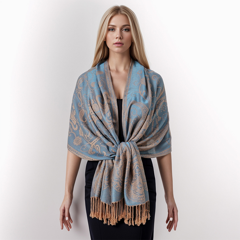 女性用ポイズリージャカードスカーフ、エスニックスタイル、厚手 - Cashmere Pashmina Wrap のレビューと価格