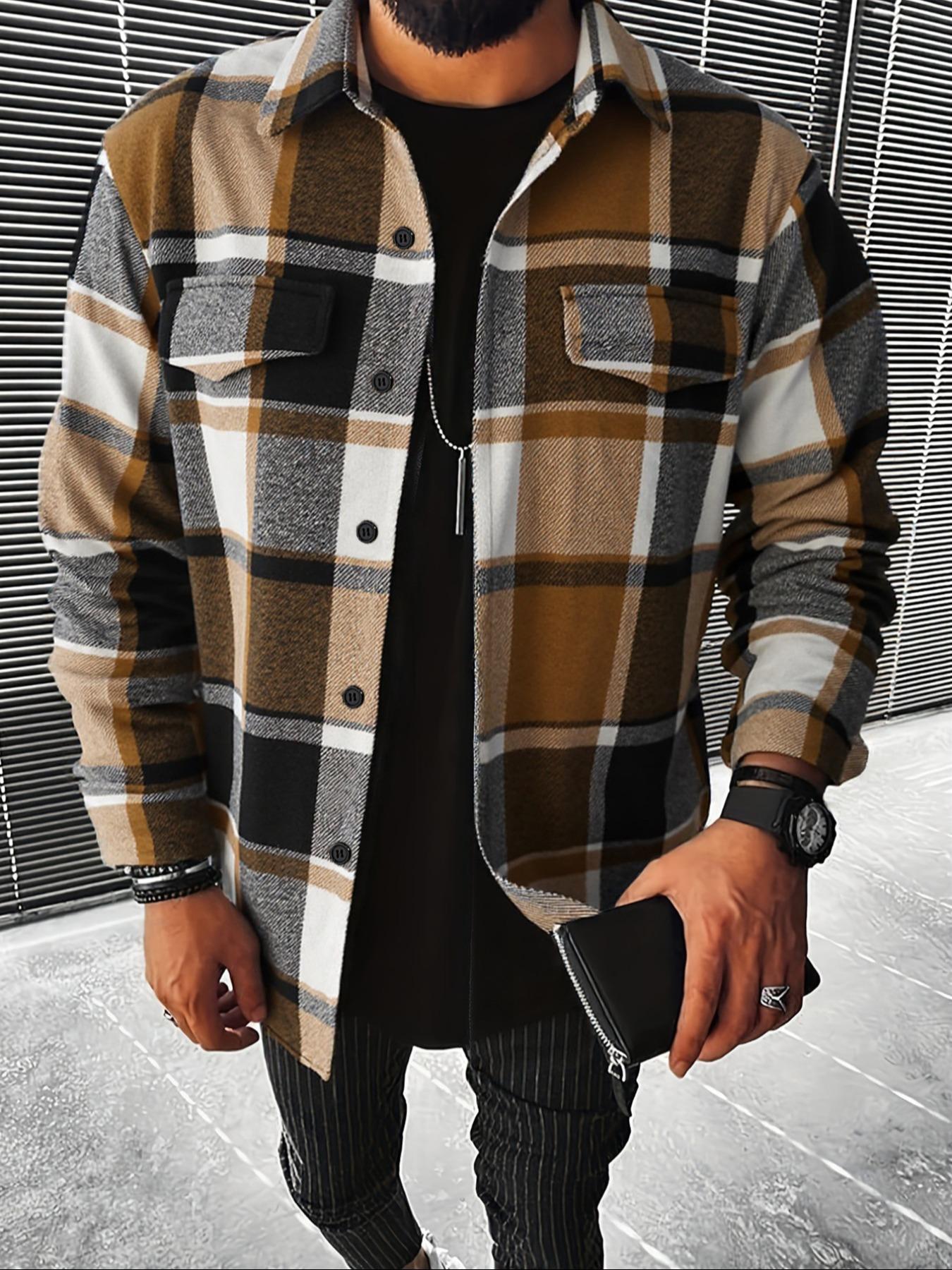 レトロチェック柄シャツメンズカジュアルエレガントボタンアップ - Flannel Shirt Lined のレビューと価格