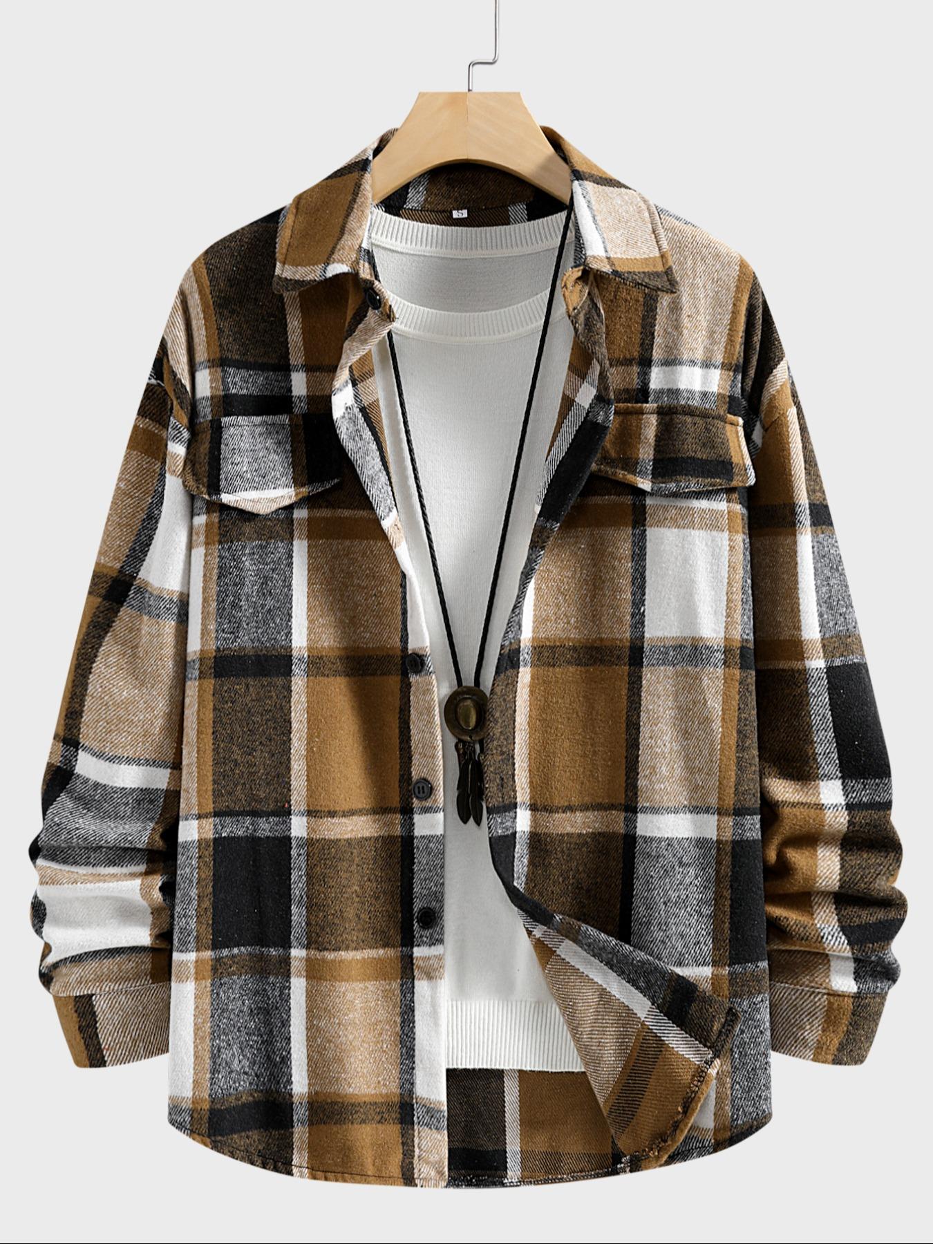 レトロチェック柄シャツメンズカジュアルエレガントボタンアップ - Flannel Shirt Lined のレビューと価格