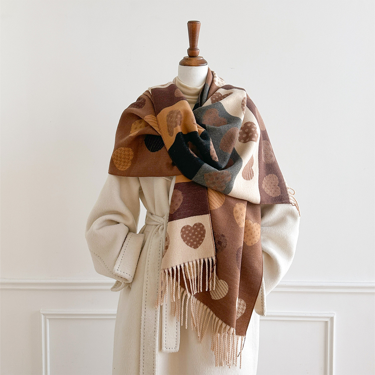 女性用イミテーションカシミヤスカーフ フリンジ付き 厚手 暖 - Cashmere Pashmina Wrap のレビューと価格