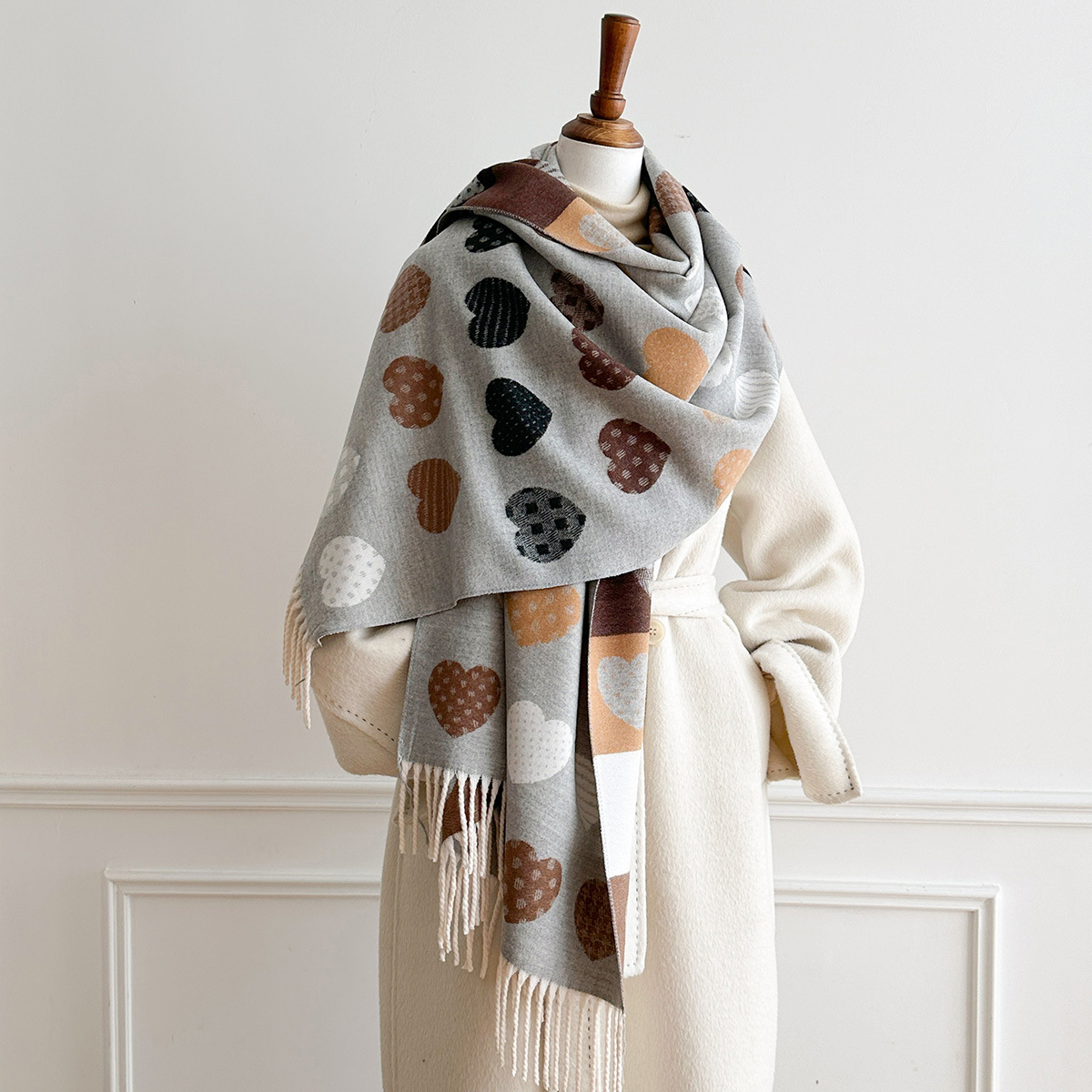 女性用イミテーションカシミヤスカーフ フリンジ付き 厚手 暖 - Cashmere Pashmina Wrap のレビューと価格