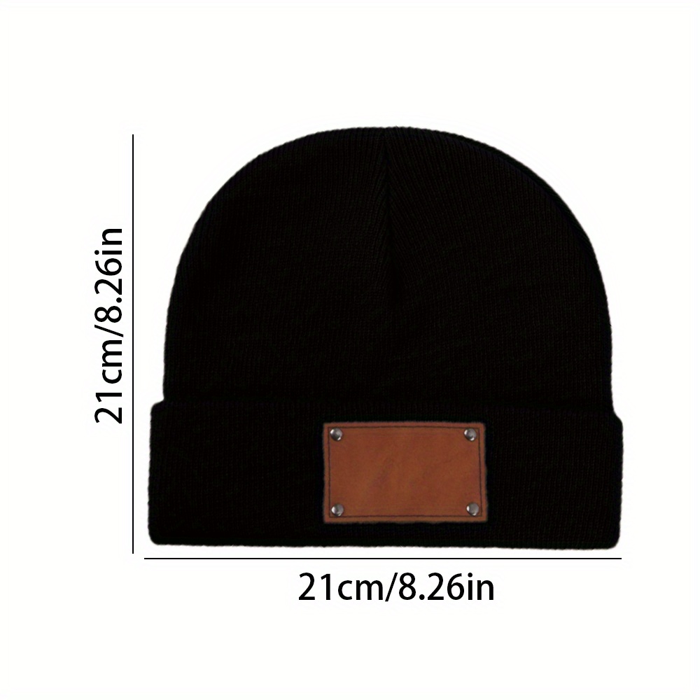カスタムレザーパッチ付きニット帽、名前入り、カスタム刻印タグ - Knit Beanie Hat Warm のレビューと価格