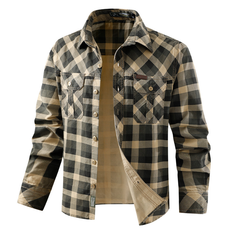 男性チェック柄カジュアルシャツ男性軍事アウトドアルーズシャツ - Flannel Shirt Lined のレビューと価格
