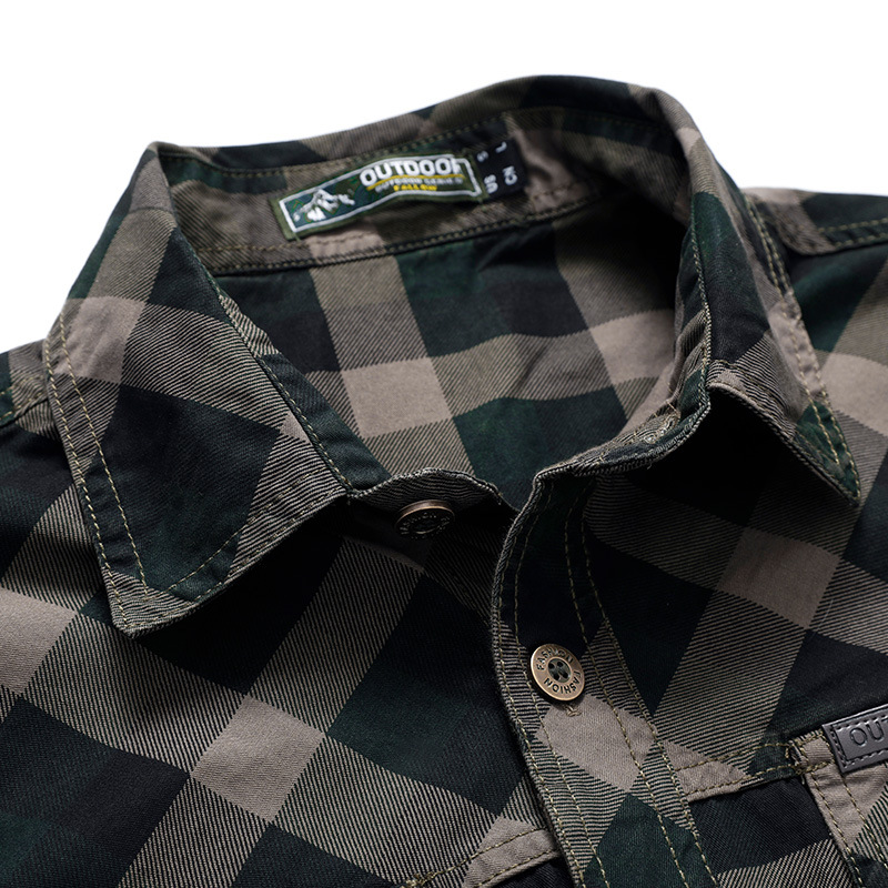 男性チェック柄カジュアルシャツ男性軍事アウトドアルーズシャツ - Flannel Shirt Lined のレビューと価格